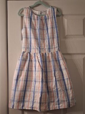Carter's Cream Plaid Sleeveless Dress with Blue and Peach Stripes